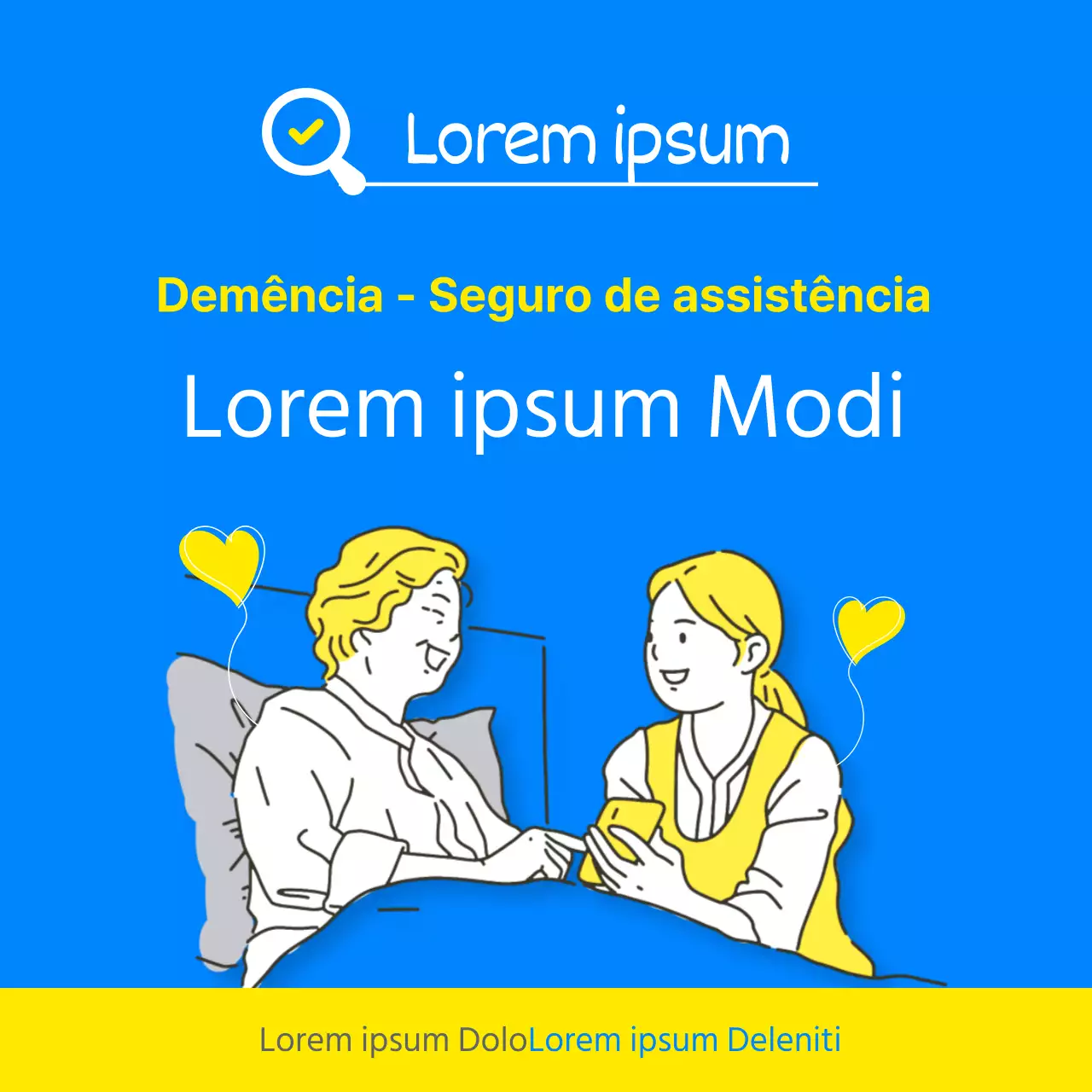 Tema de seguro limpo para cuidadores de idosos com demência em azul e amarelo