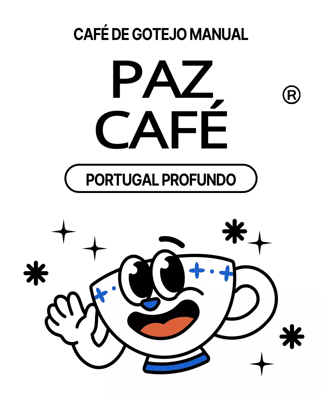 Desenho giro de grãos de café com ilustrações de personagens de chávenas de café azuis e vermelhas