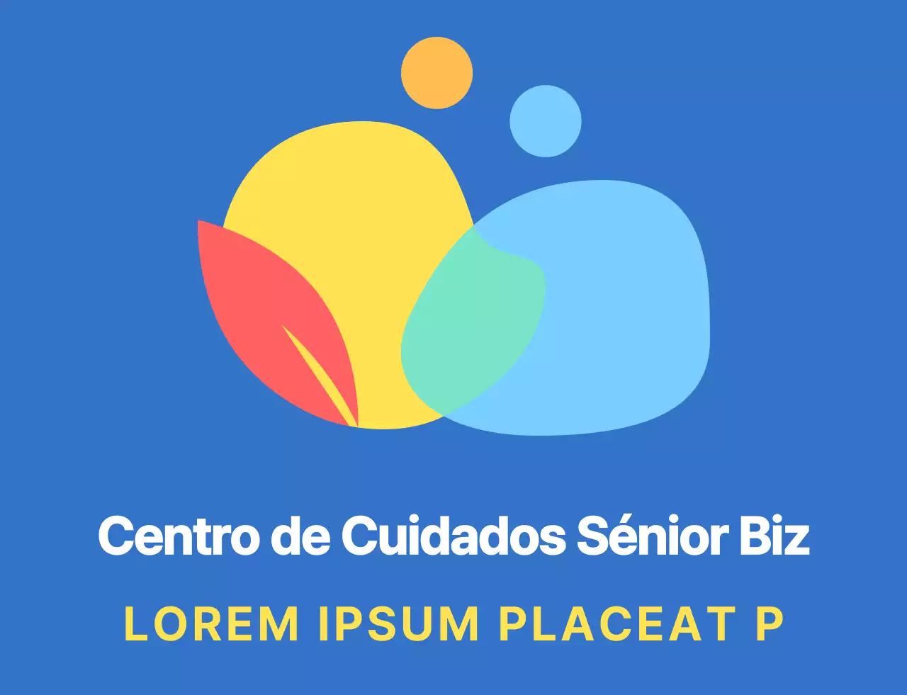 Logótipo de símbolo humano simples e arredondado com combinações de cores azuis e coloridas para o pessoal do centro de cuidados