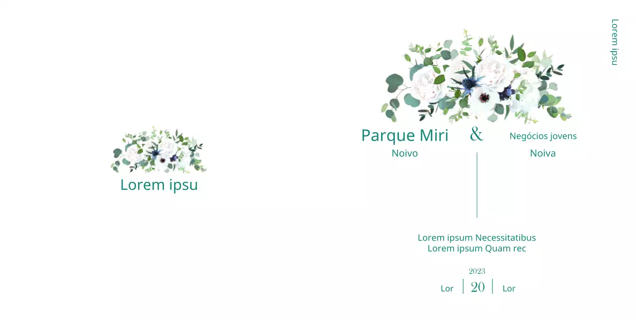 Um convite de casamento simples com um toque de vegetação e ramos de flores