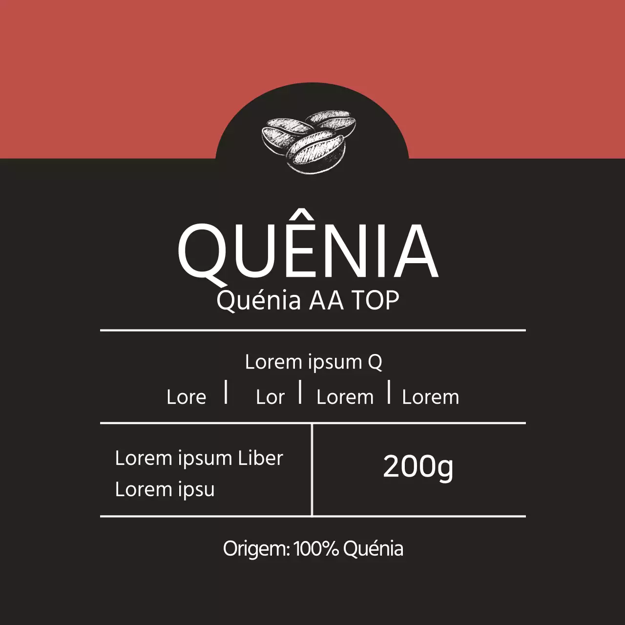 Rótulo vermelho ilustrado de grãos de café