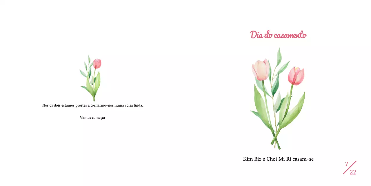 Convite de casamento simples com tulipas cor-de-rosa sobre um fundo branco