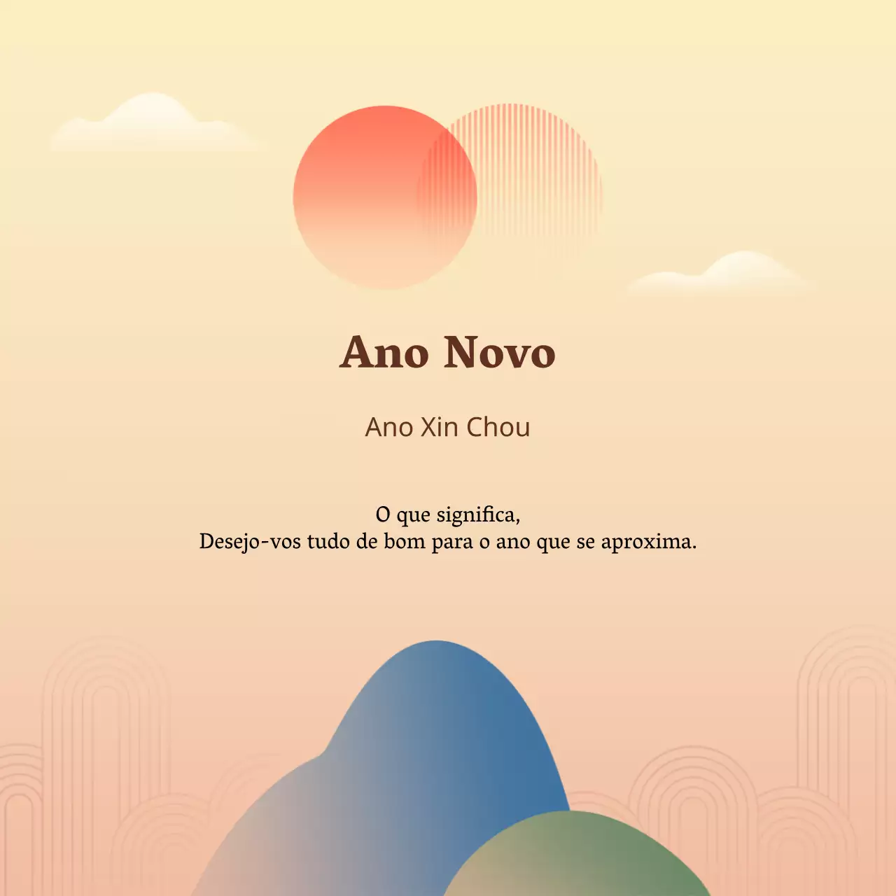 Cartaz de Ano Novo para as redes sociais com um fundo cor-de-rosa claro