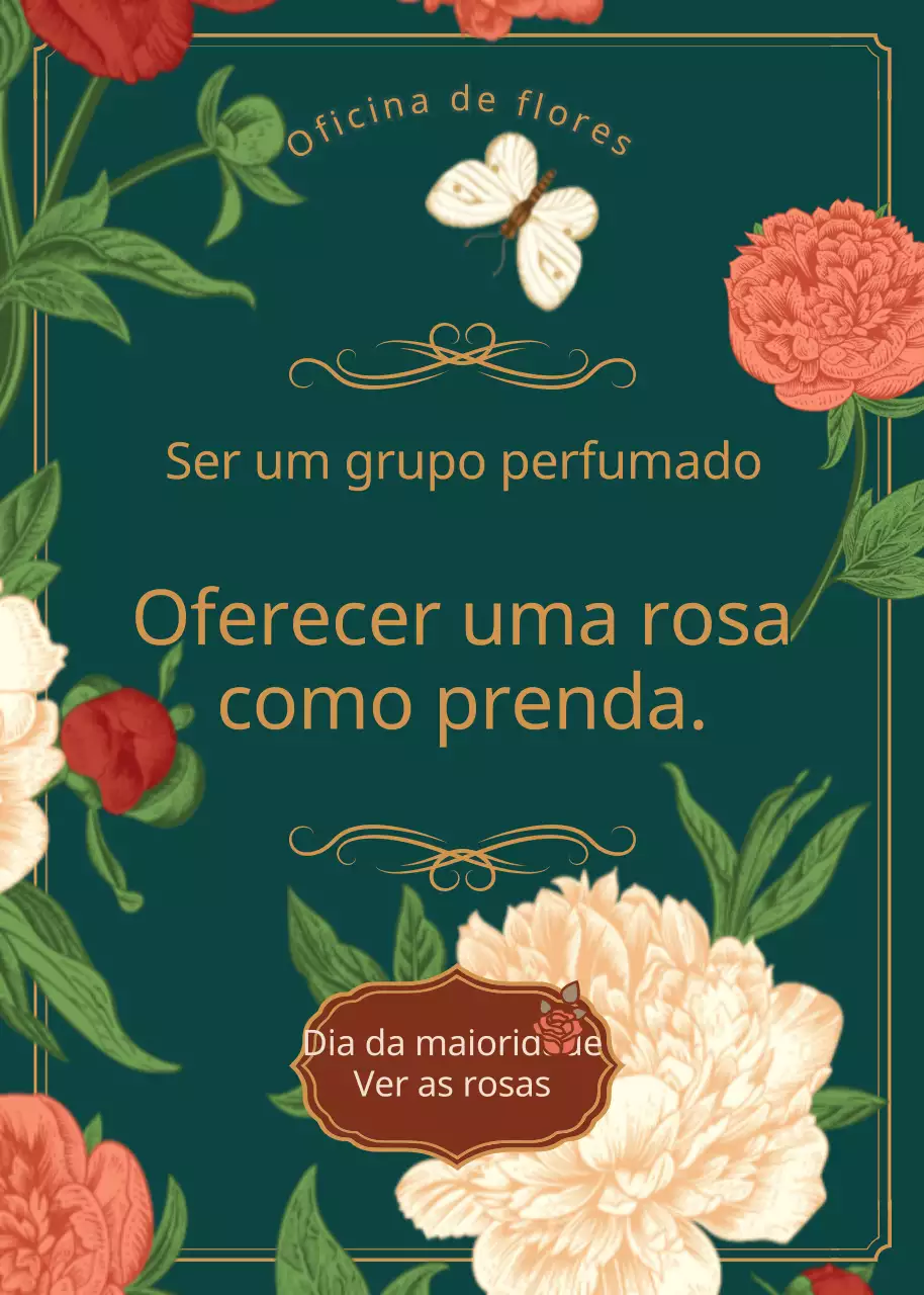 Promoção "Coming of Age" com uma ilustração de uma rosa verde vintage