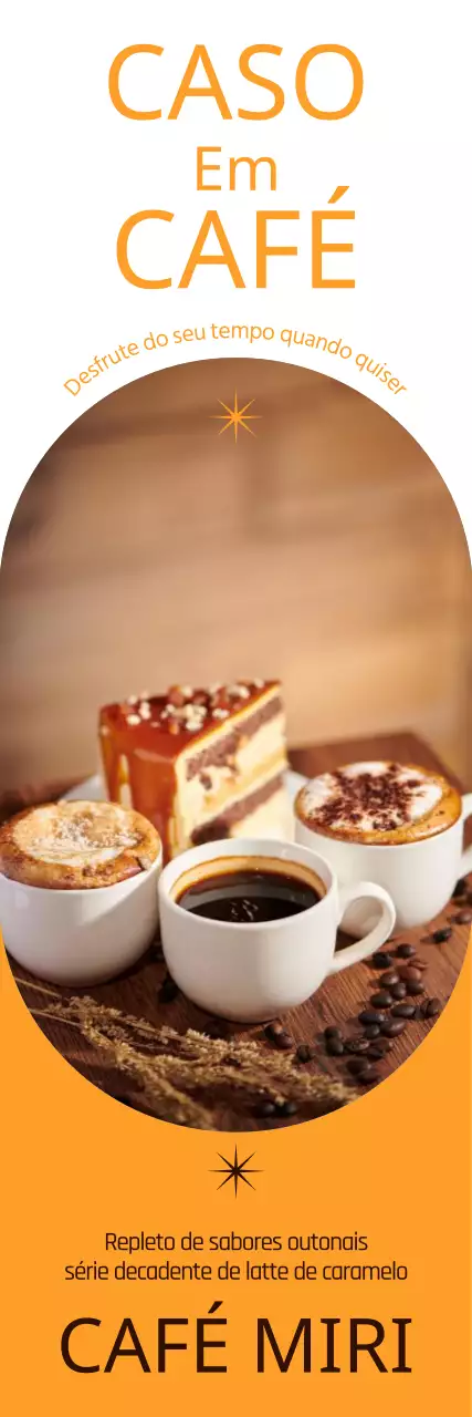Um menu atmosférico de bebidas sazonais de outono com um fundo amarelo quente, fotografias de café outonal e tipo de letra inglês