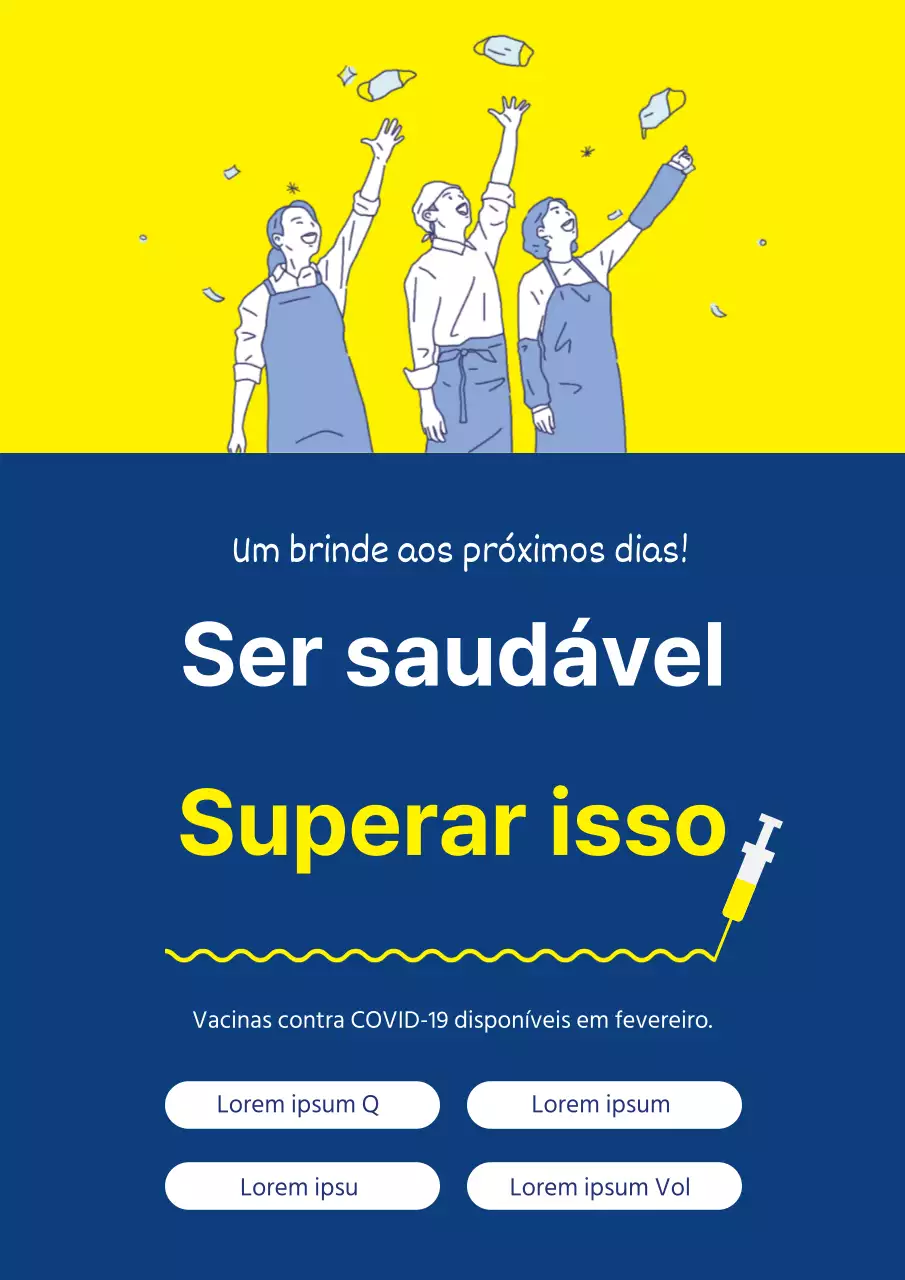 Ilustração azul-marinho amarela vacina corona pura