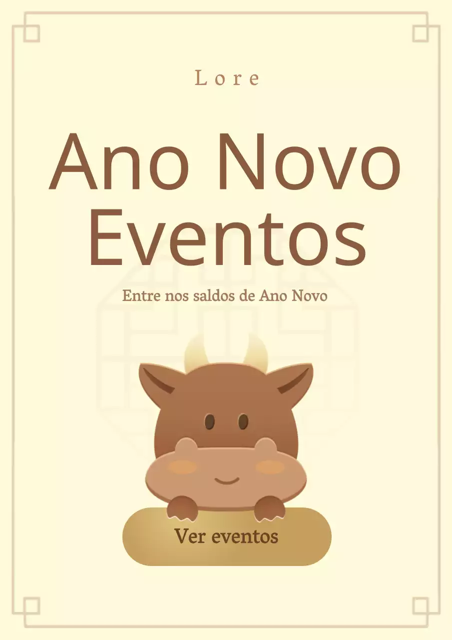 Página promocional do evento de Ano Novo com ilustrações amarelas engraçadas