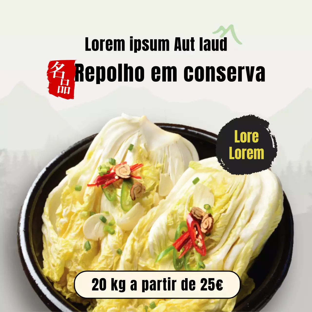 Conceito coreano amarelo kimchi repolho em conserva