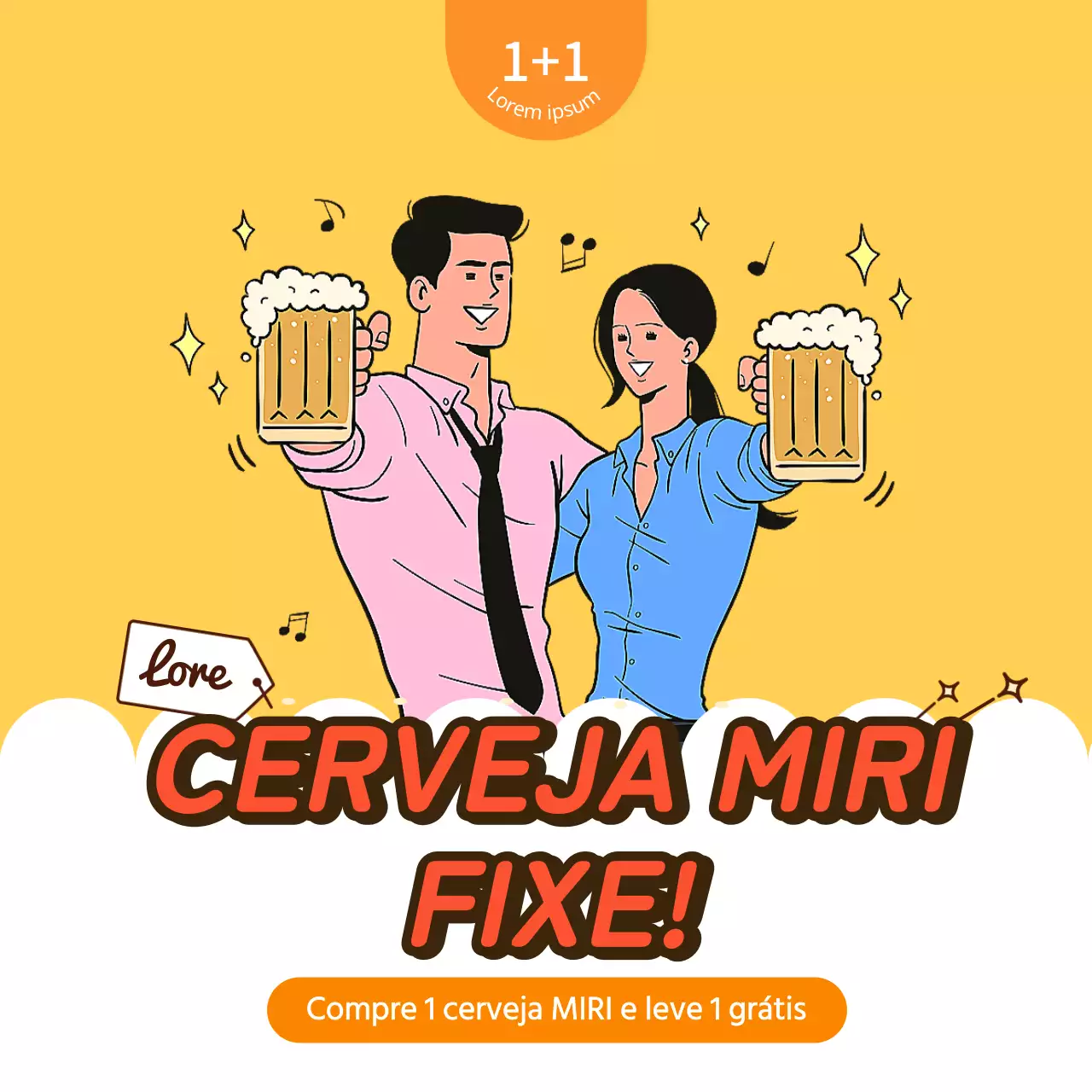 Eventos de cerveja com ilustrações sobre um fundo amarelo