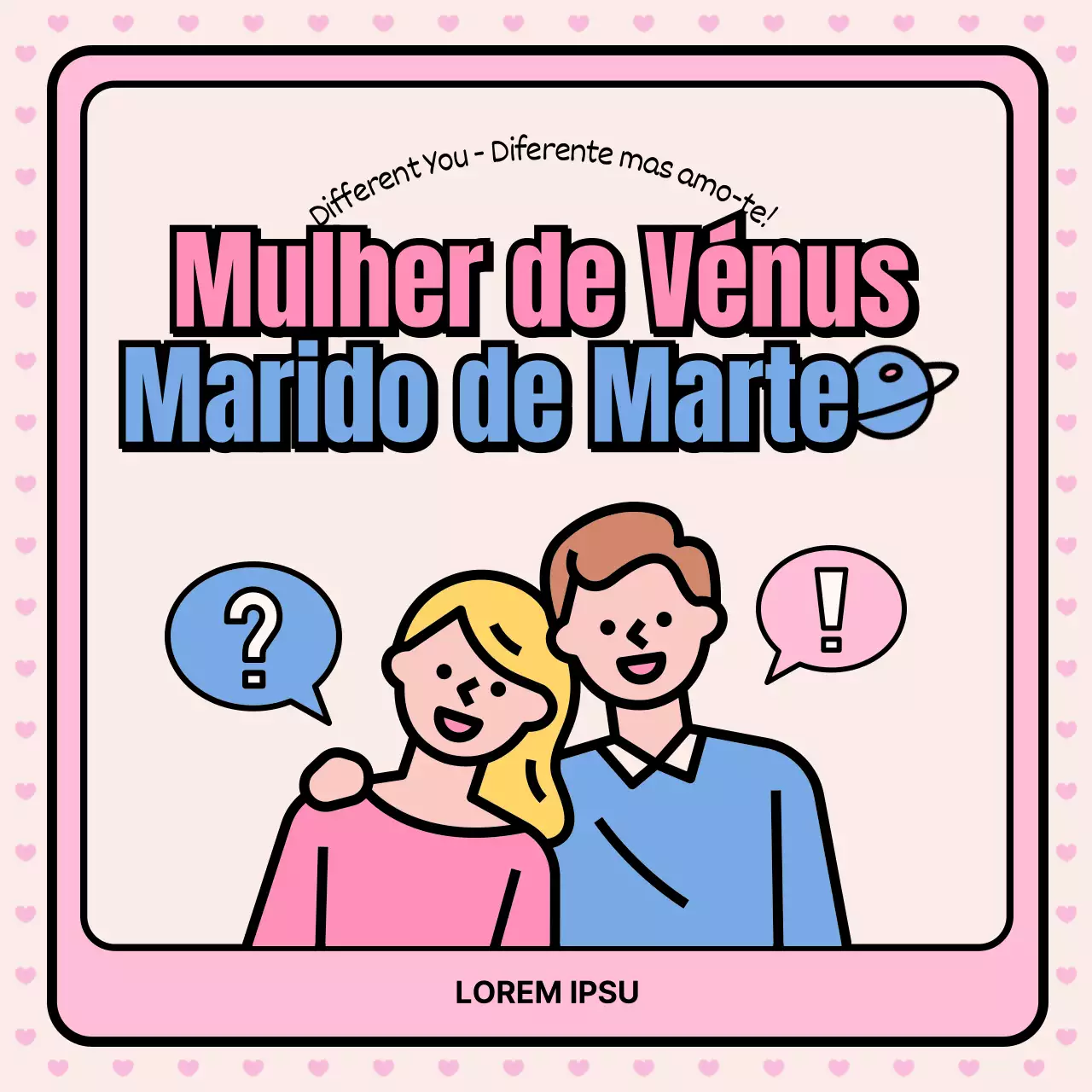 Promoção de uma clínica de aconselhamento de casais com ilustrações encantadoras em rosa e azul