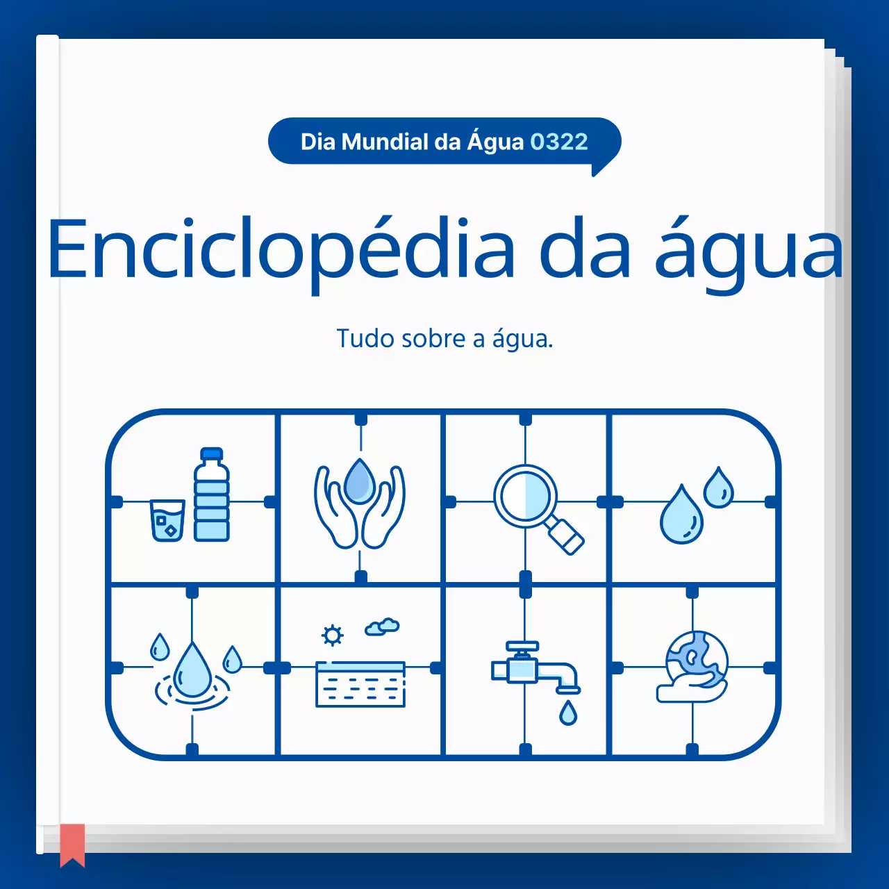 Ícone azul e azul celeste conceito de enciclopédia de água