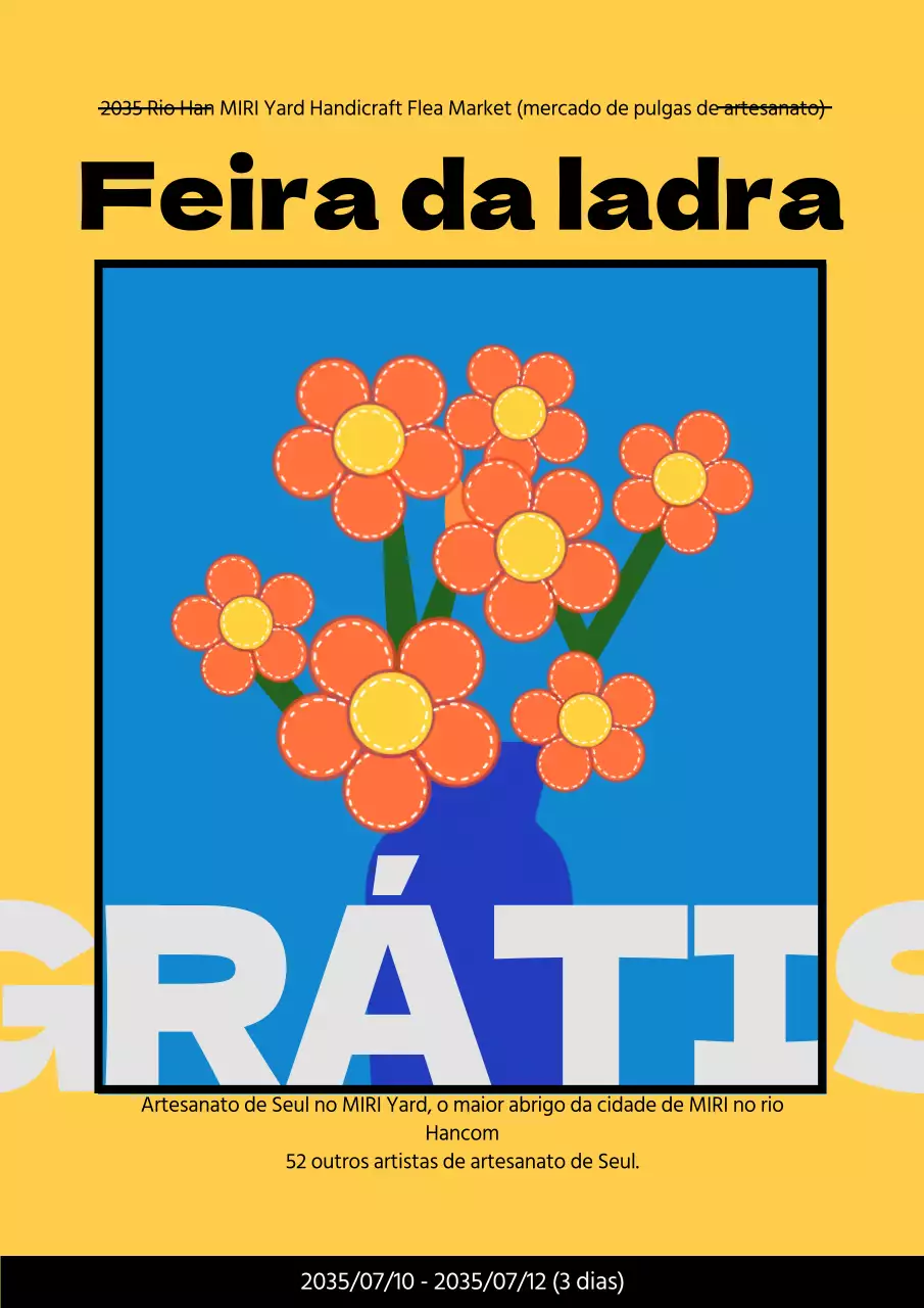 Promover a introdução da feira da ladra de artesanato amarelo e azul