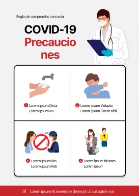 Una guía limpia, roja y blanca sobre las precauciones COVID-19