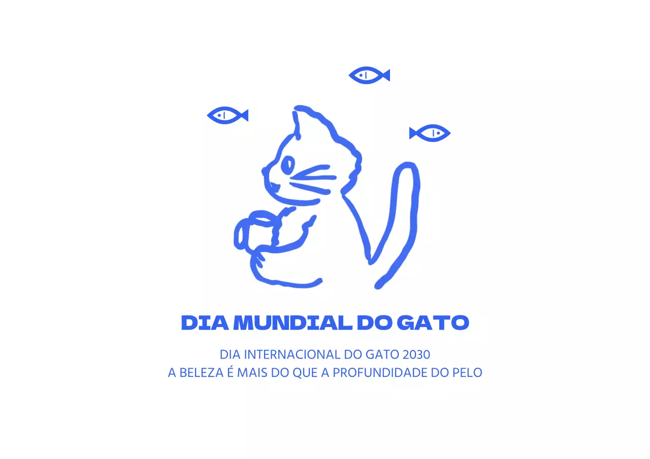 Um simples e giro Dia Mundial do Gato com desenhos azuis e desenhados à mão