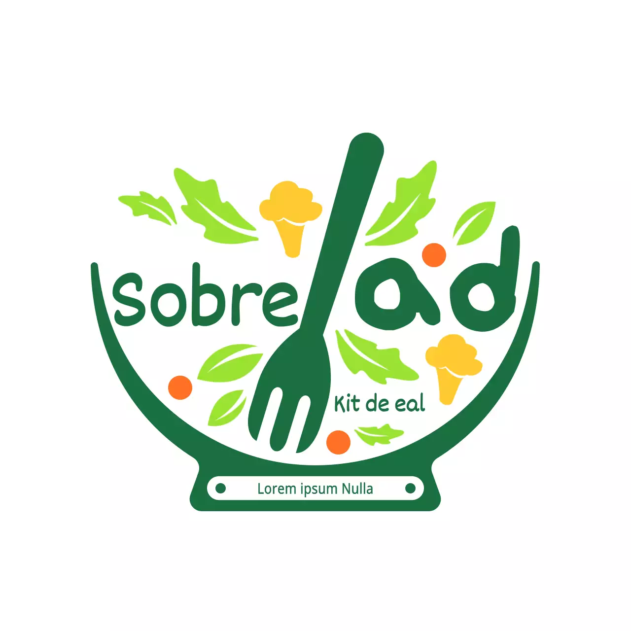 Ilustração simples de uma salada verde e branca com informações sobre o nome dos alimentos