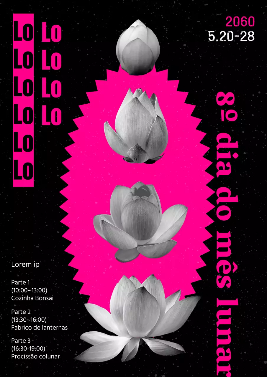 Promover a exposição floral de pontos de lótus em preto e rosa