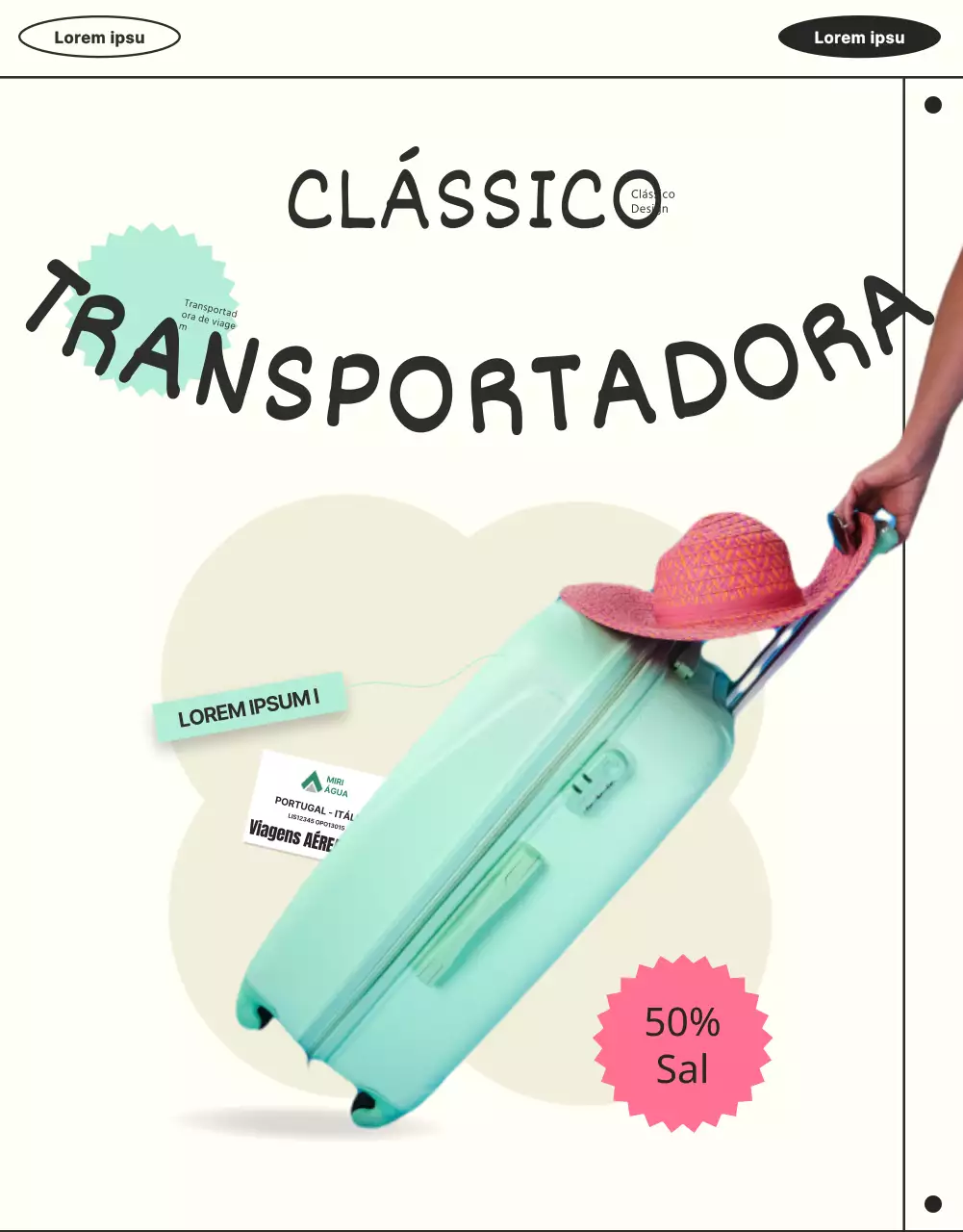 Promover a bagagem de férias com linhas simples e mentoladas