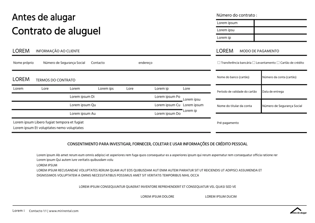 Modelo de contrato de aluguer de automóveis com um estilo simples e limpo