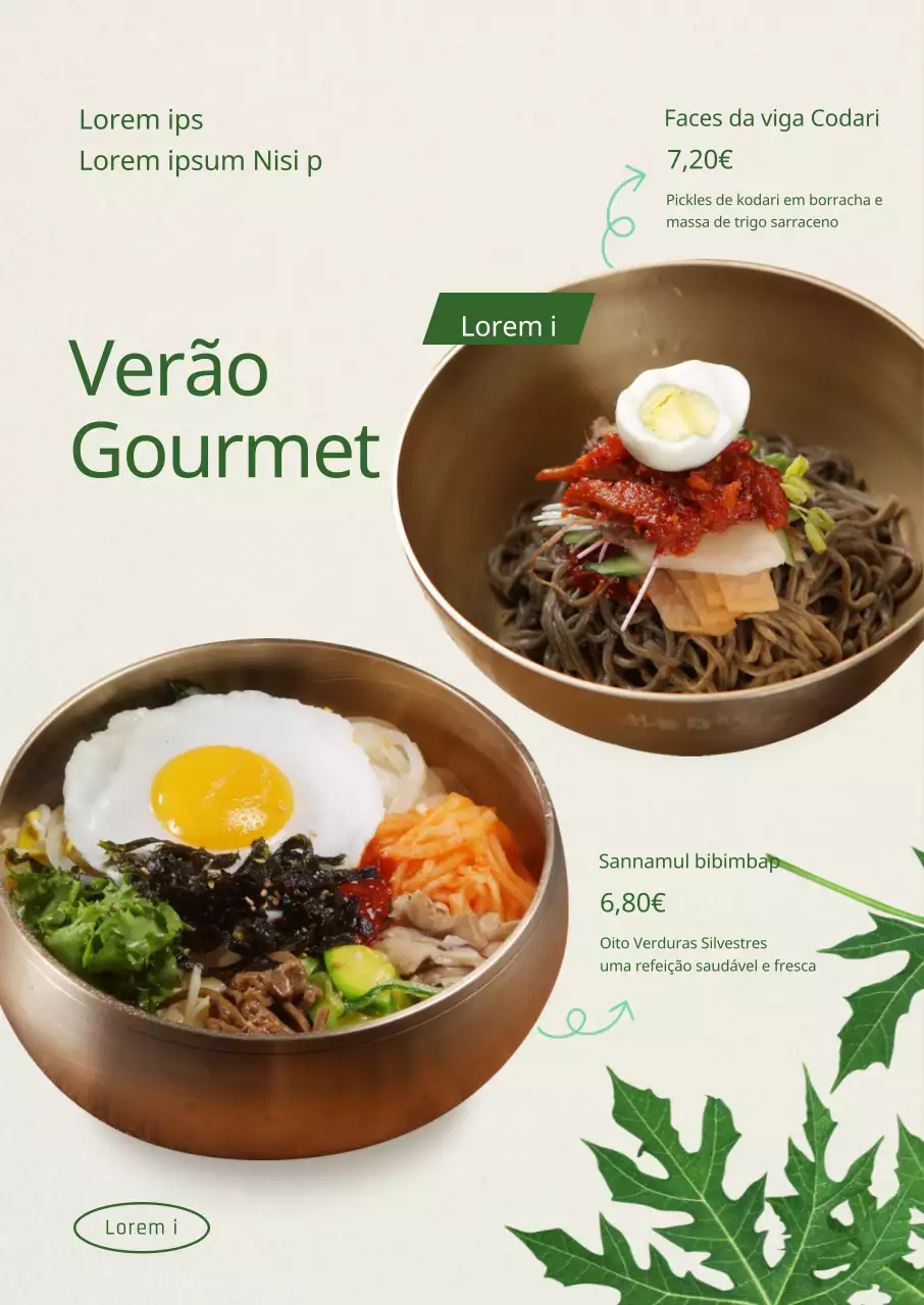 Introduzir um menu inspirado no verão com toques de verde