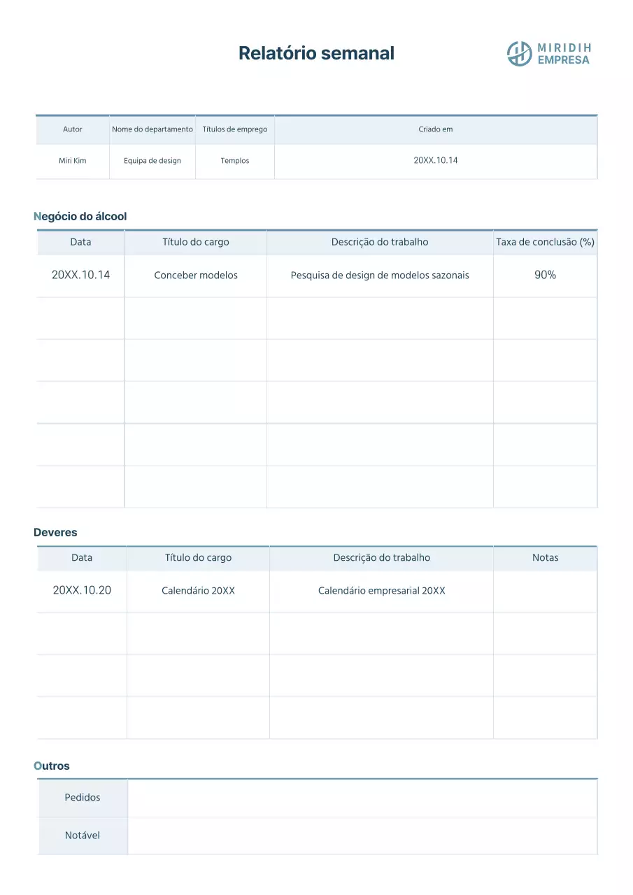 Relatório semanal de negócios em formato empresarial simples