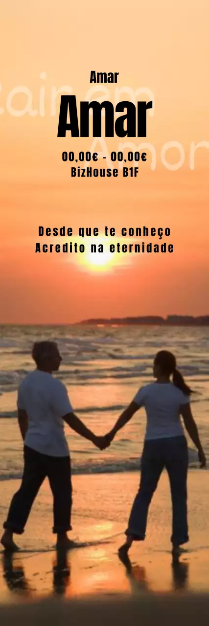 Cartaz teatral com um casal de mãos dadas num fundo de pôr do sol
