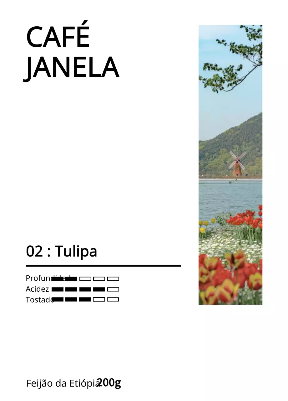 Um desenho simples com uma fotografia de paisagem de tulipas vintage a preto
