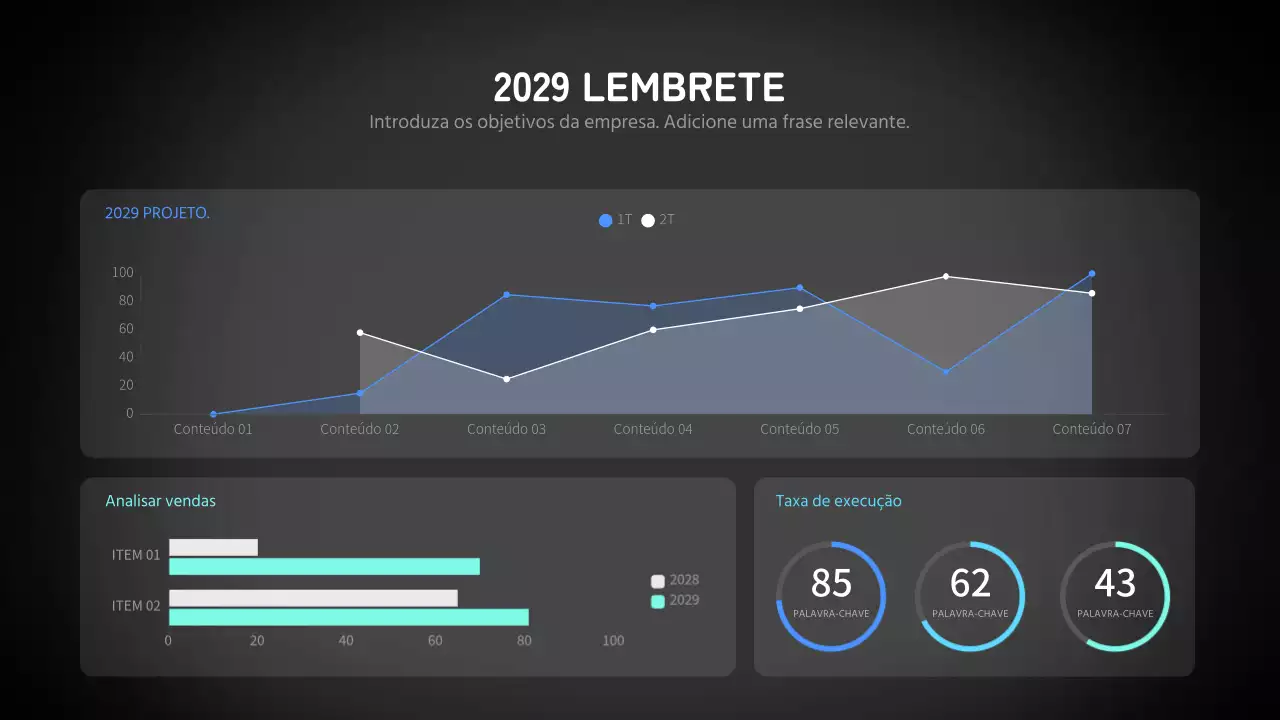 Diagramas de diferentes gráficos em azul néon