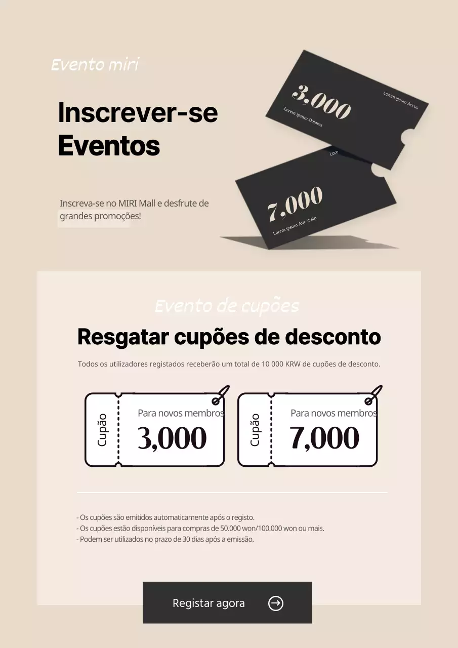 Um evento de inscrição simples a preto e branco Um evento de cupão de desconto para novos membros