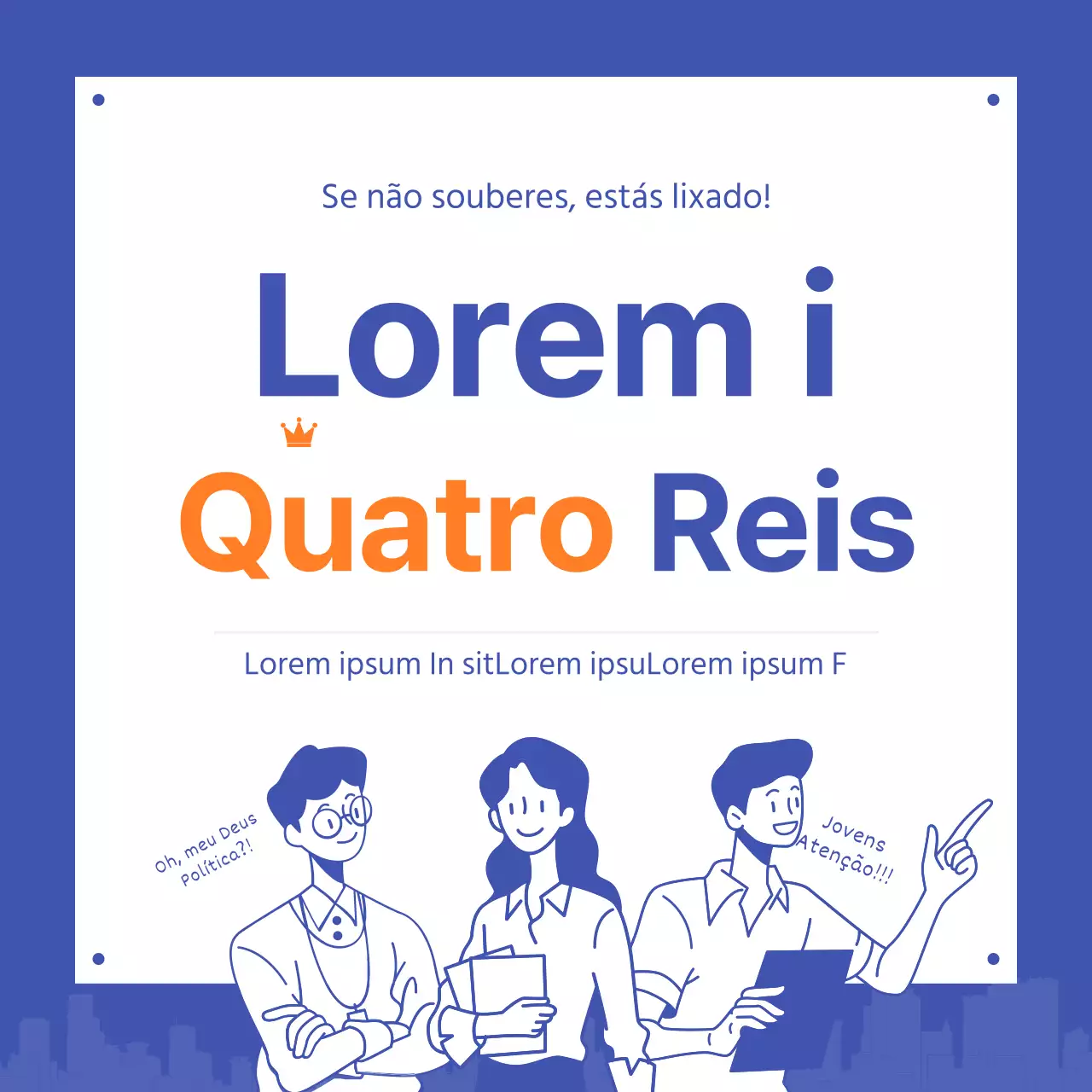Política de juventude azul e laranja quatro reis cartão de notícias design