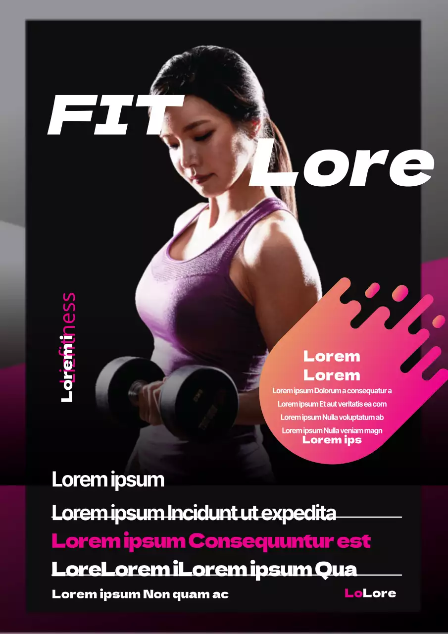 Folheto promocional de evento de desconto de fitness elegante em preto e cor-de-rosa