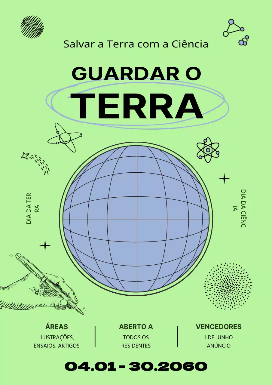 Promova o Dia da Ciência com um gráfico desenhado à mão de um círculo azul sobre um fundo verde lima.