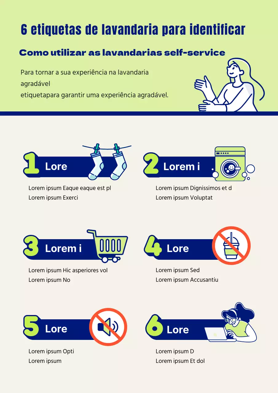 Lavandaria gráfica com números em verde lima e azul