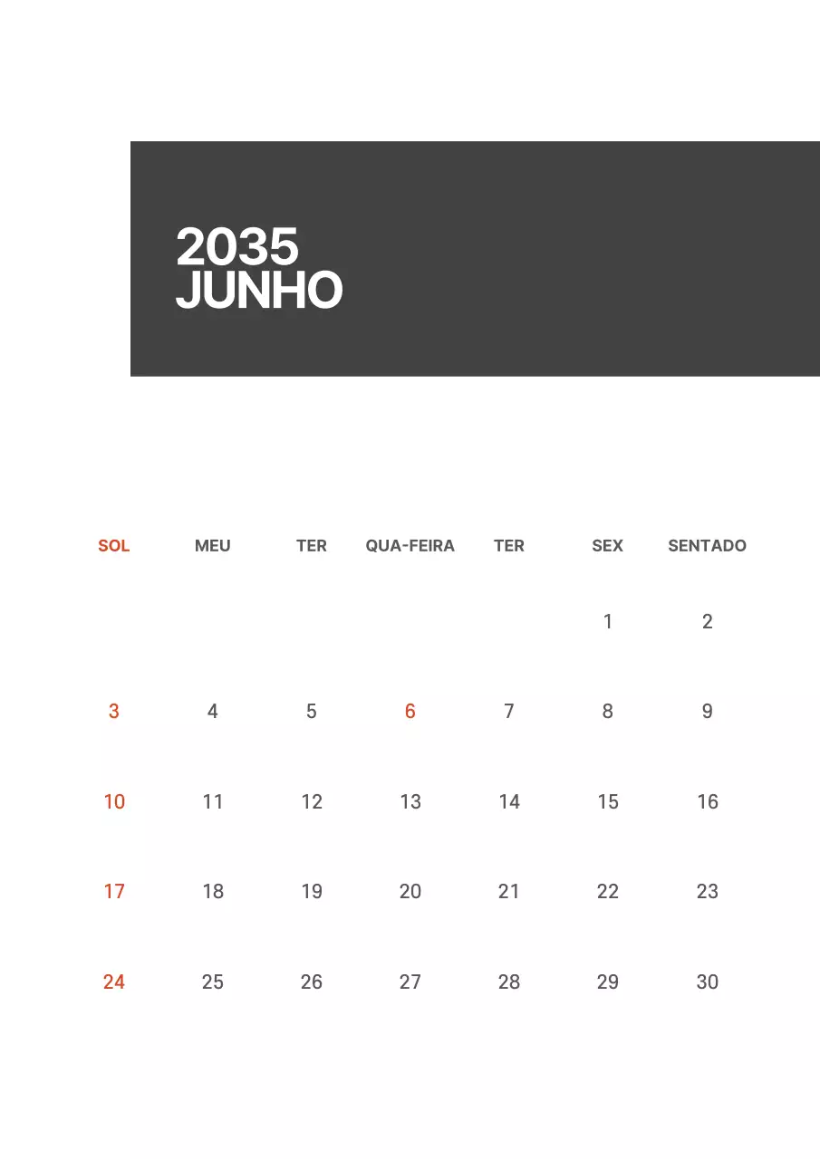 Calendário simples a preto e branco com linhas