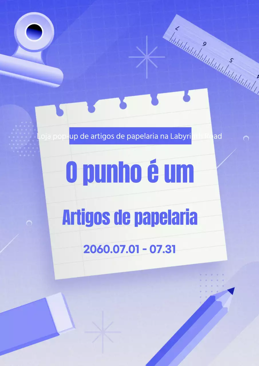 Evento moderno de material de escritório em gradiente azul
