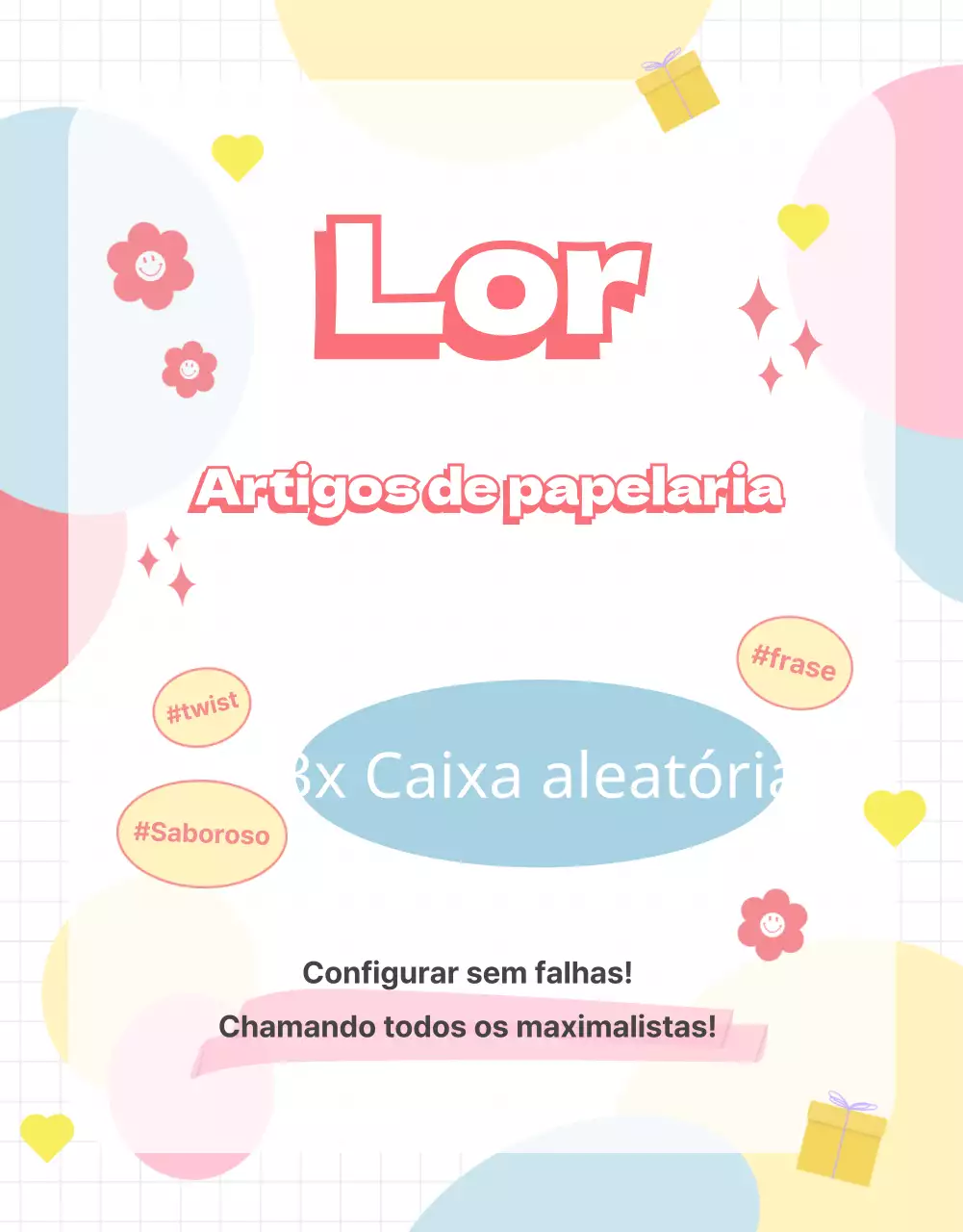 Evento de caixa aleatória de papelaria com fundo pastel