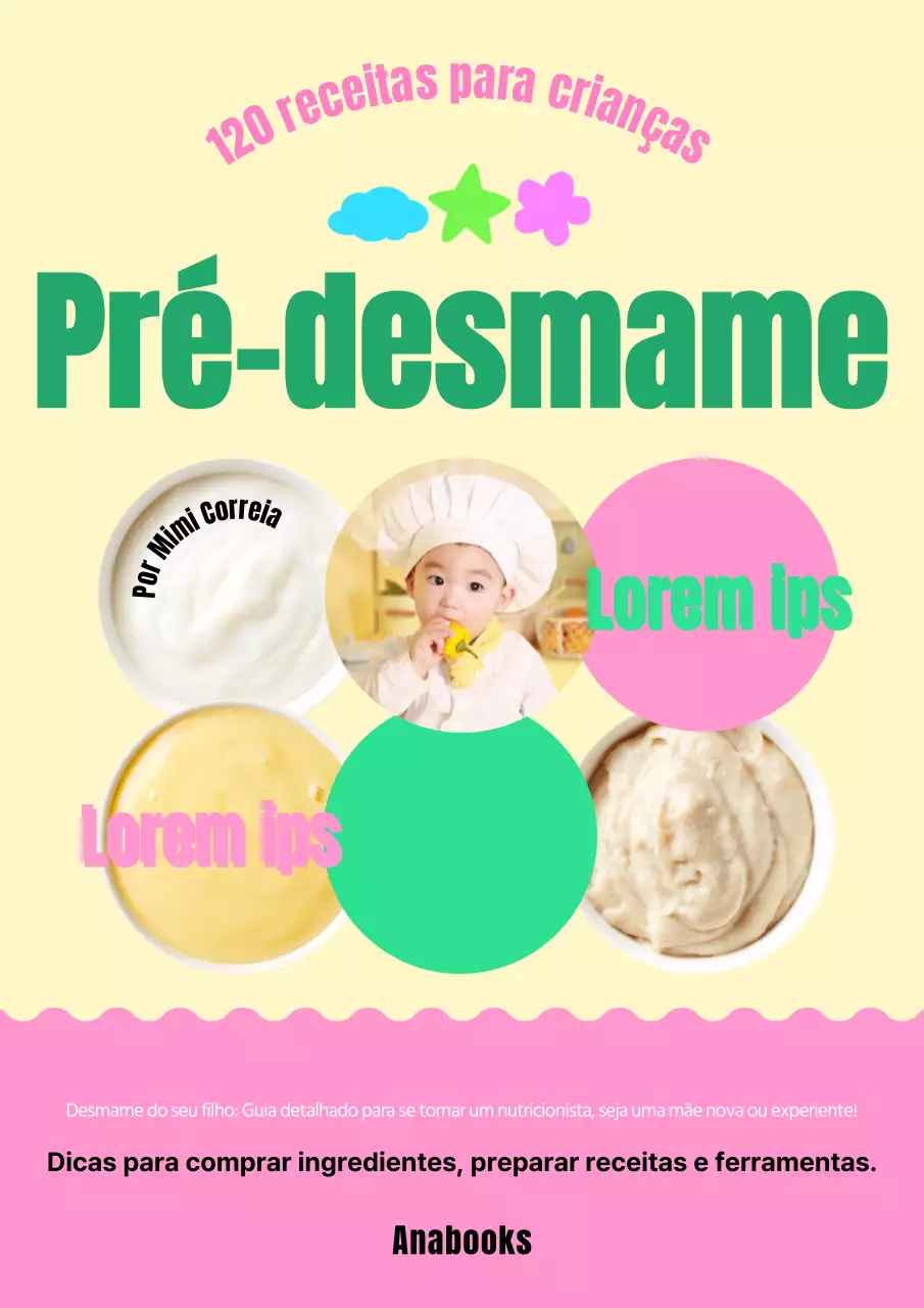 Um livro de comida para bebé cor-de-rosa e chartreuse com detalhes amarelos