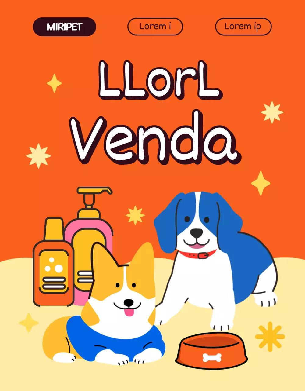 Ilustração de estilo pop art de um conceito giro em laranja e amarelo Loja de animais com venda de animais