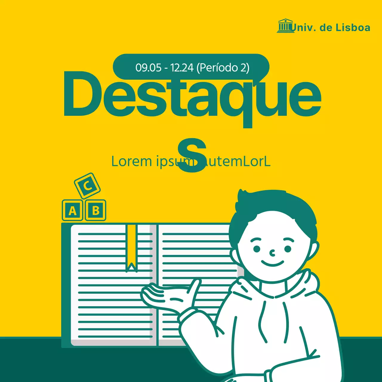Cartão de destaque universitário amarelo e verdeDesign de notícias