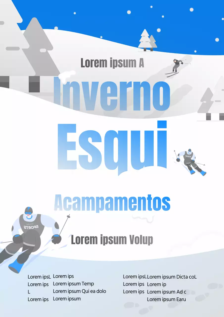 Recrutamento para campo de esqui de inverno com fundo branco e azul (webposter vertical)
