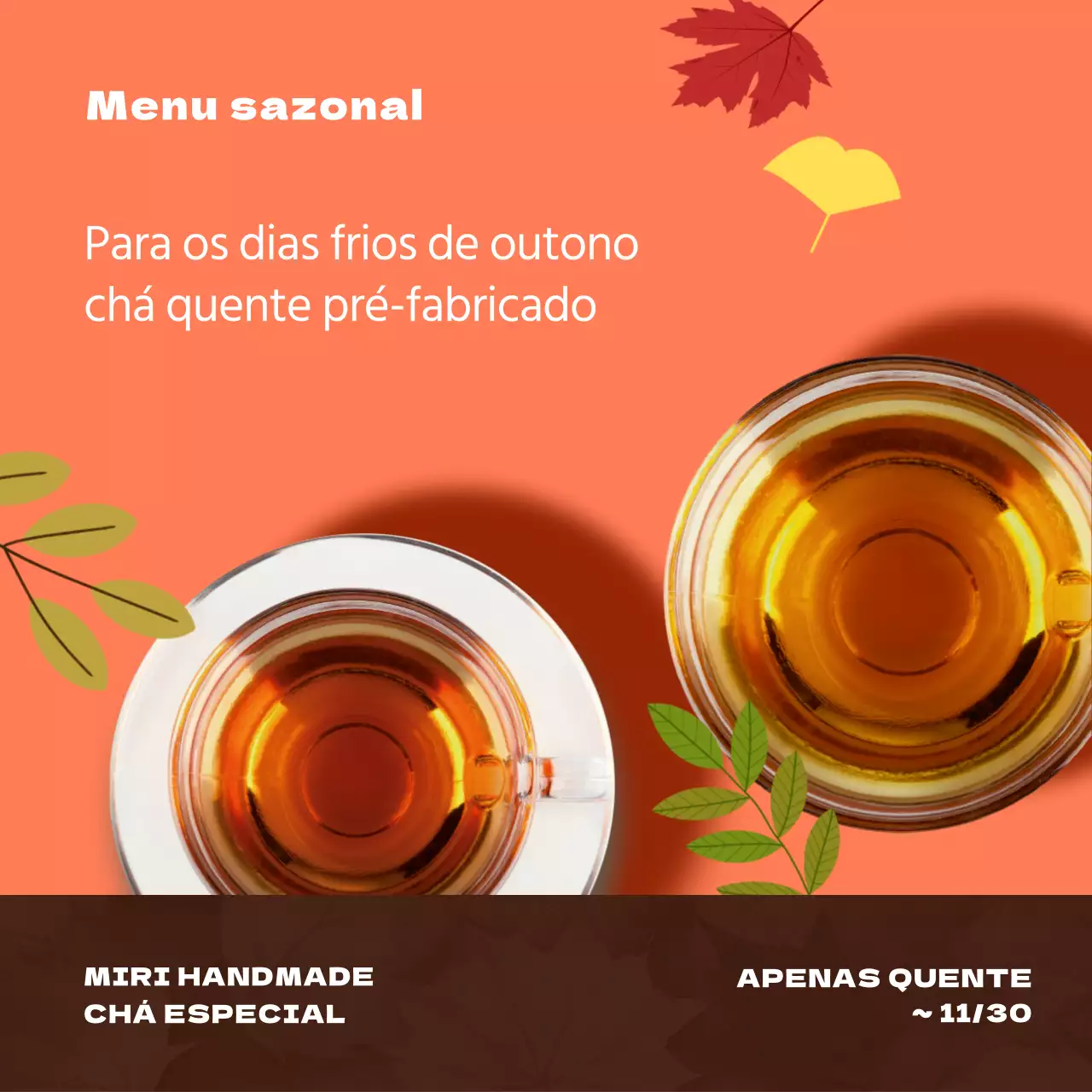 Promova o novo menu de outono do seu café com um esquema de cores moderno e simples em laranja e castanho