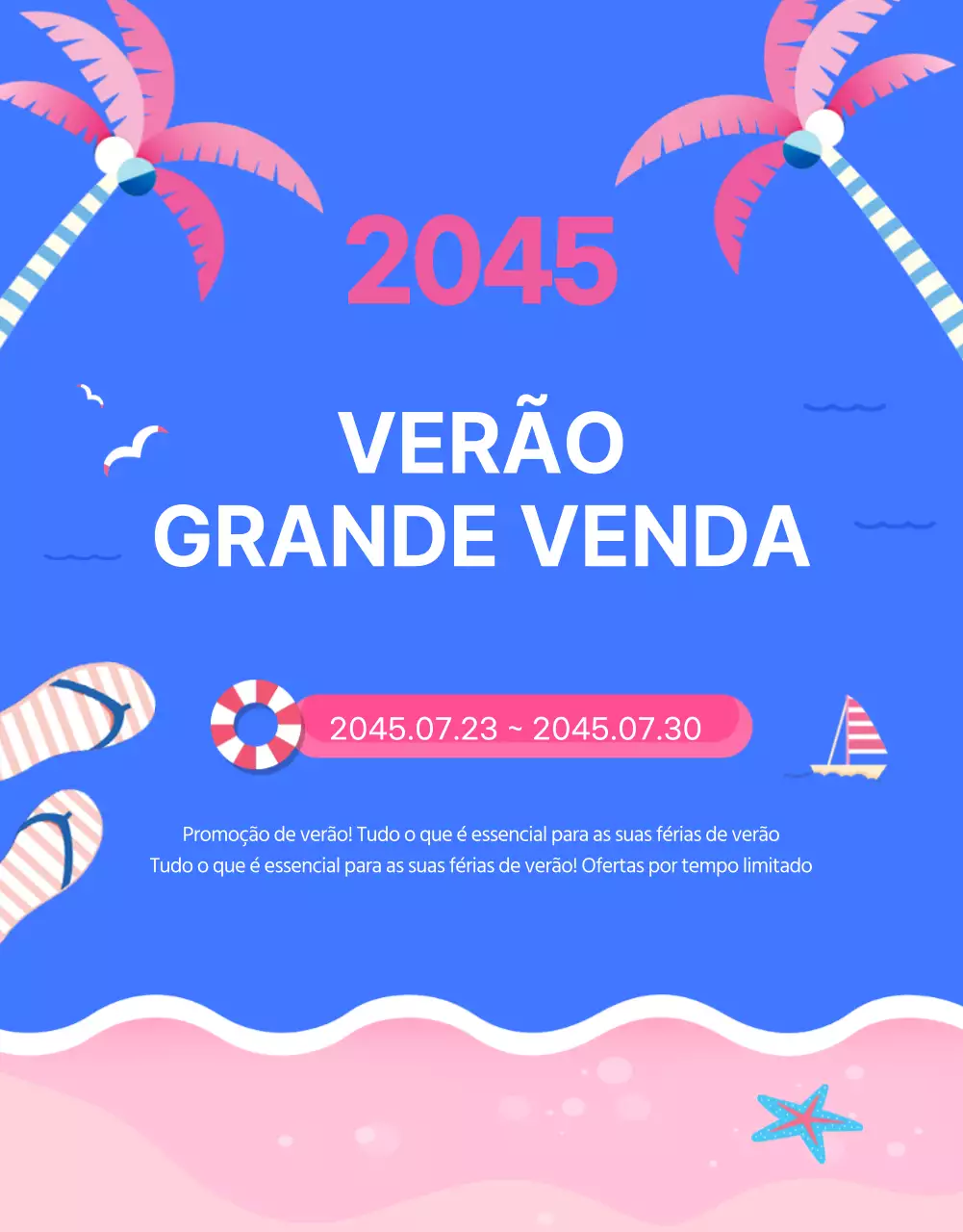 Promova os seus grandes saldos de verão com apontamentos de azul e cor-de-rosa