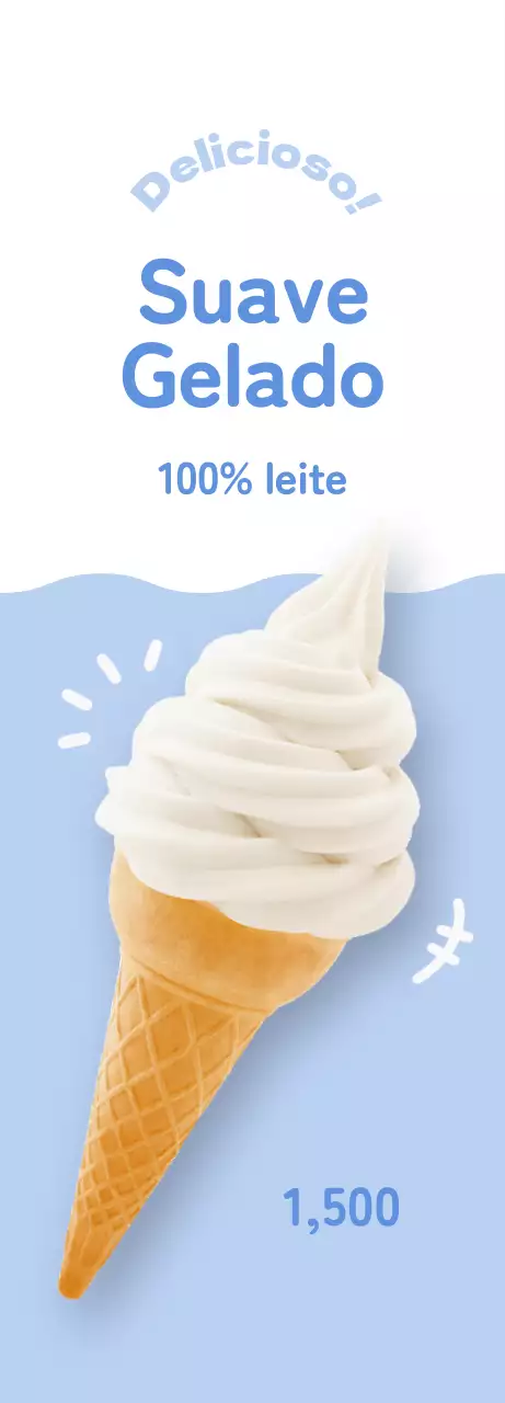 Promover um menu simples e giro com gelado branco sobre um fundo azul claro