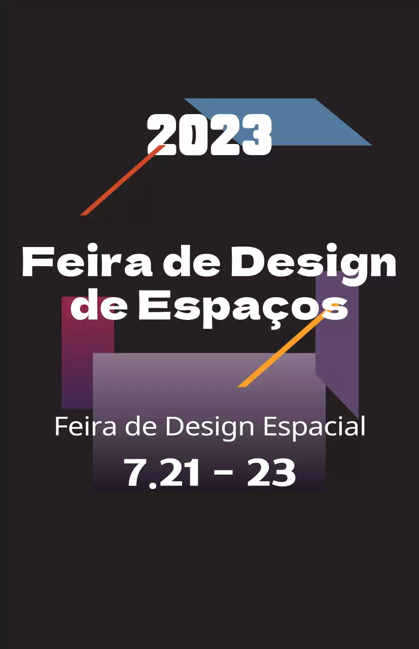 Promova uma feira de design espacial com ilustrações coloridas de formas e texto.