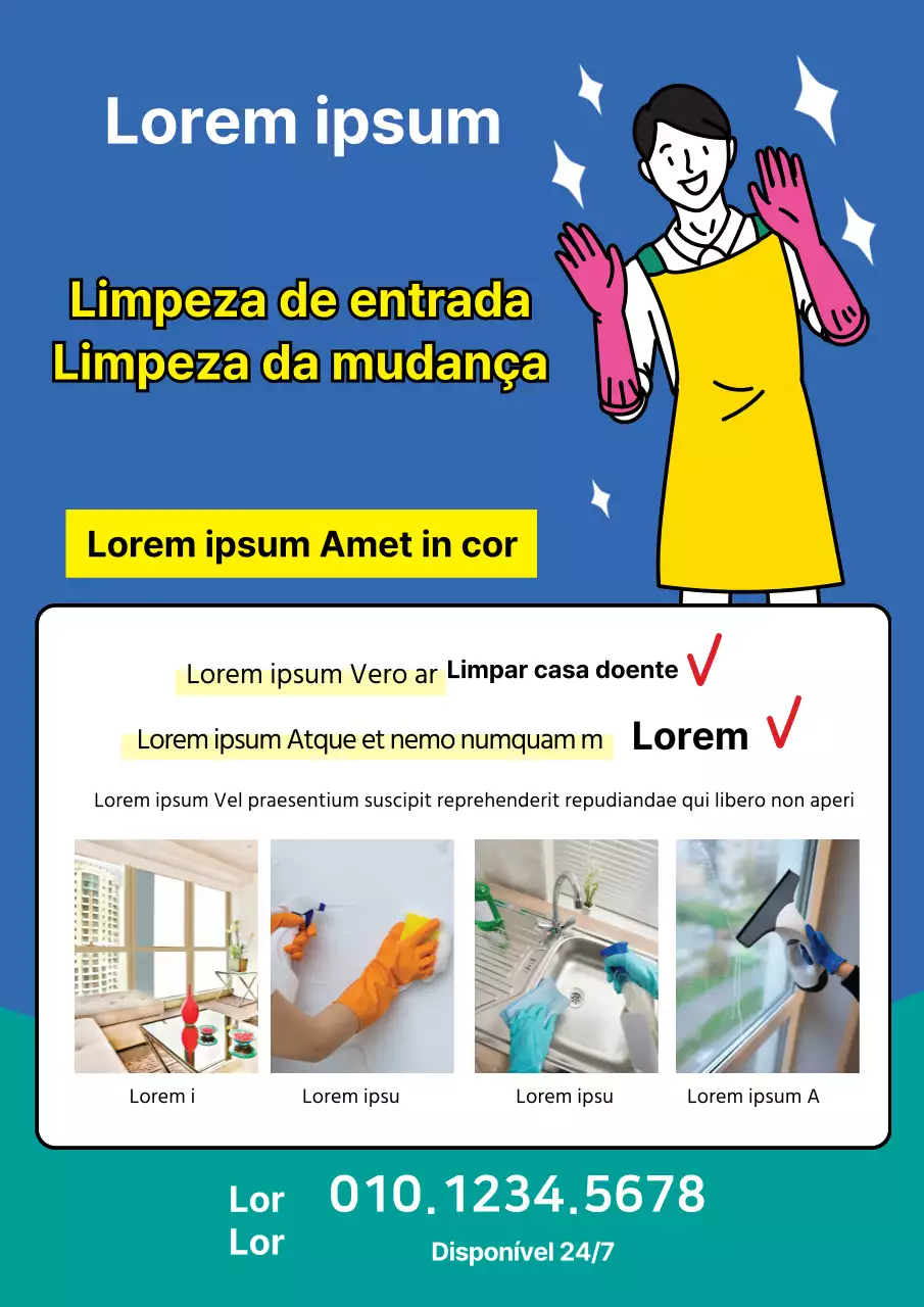 Ilustração azul amarela que promove a limpeza