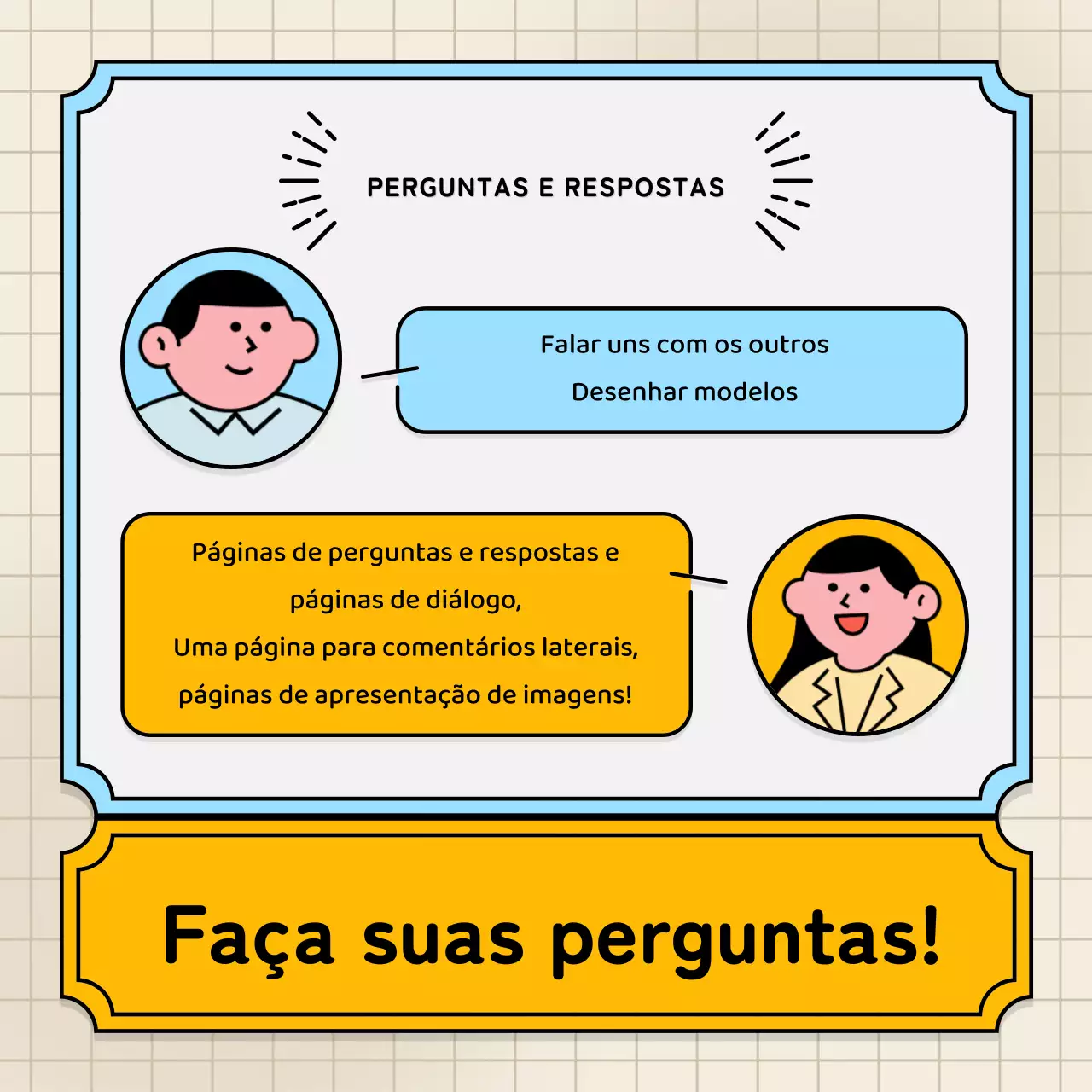 Balões de diálogo azuis claros e amarelos e estilo de ilustração giro