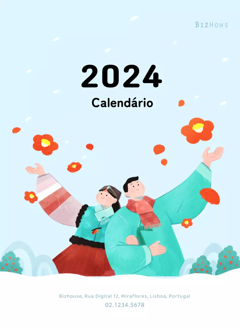 Um calendário de Ano Novo caloroso e ilustrado