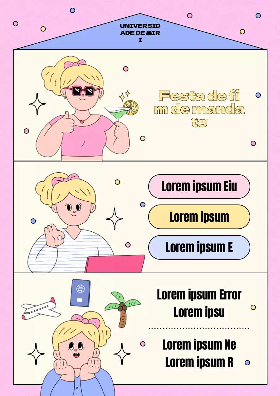 Festa de fim de curso para raparigas, cor-de-rosa e amarela