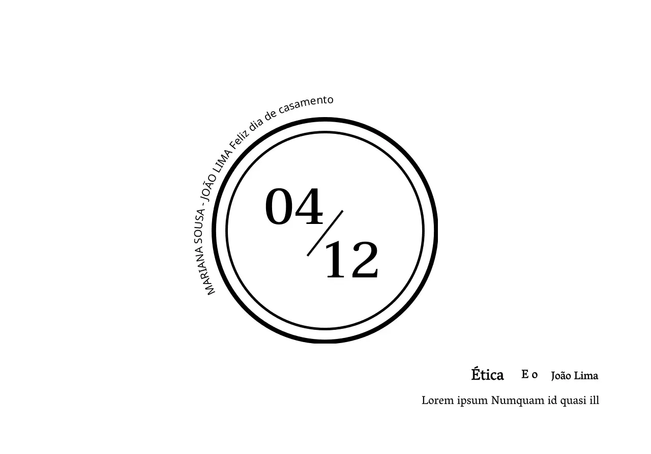 Convite de casamento primaveril e quente, envelope de cartão postal com texto preto e ilustração circular