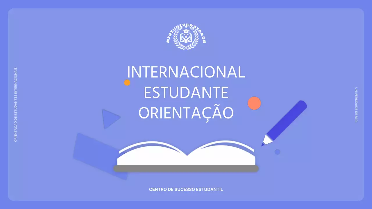 Orientação de estudantes internacionais em tons de malva e vibrante