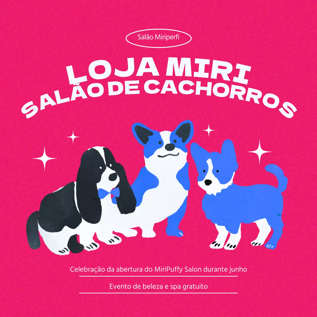 Um campo de preparação de animais de estimação ilustrado, cor-de-rosa e giro